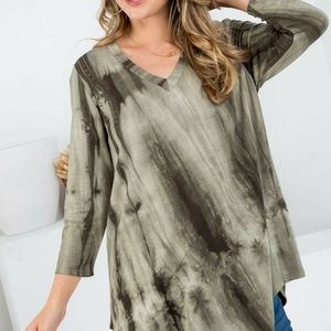 Full Size Run Tie Dye French Terry V-Neck Top